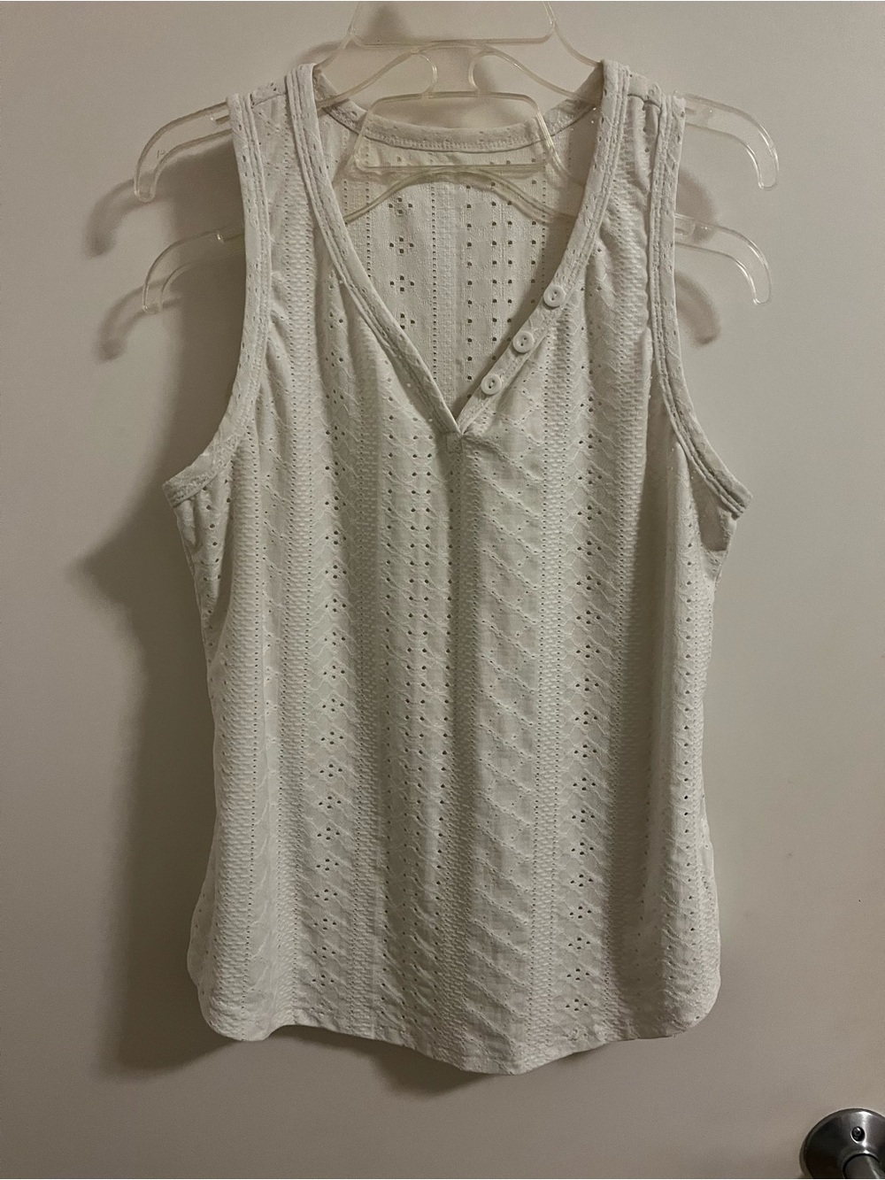 Women’s White Eyelet V-Neck Tank Top